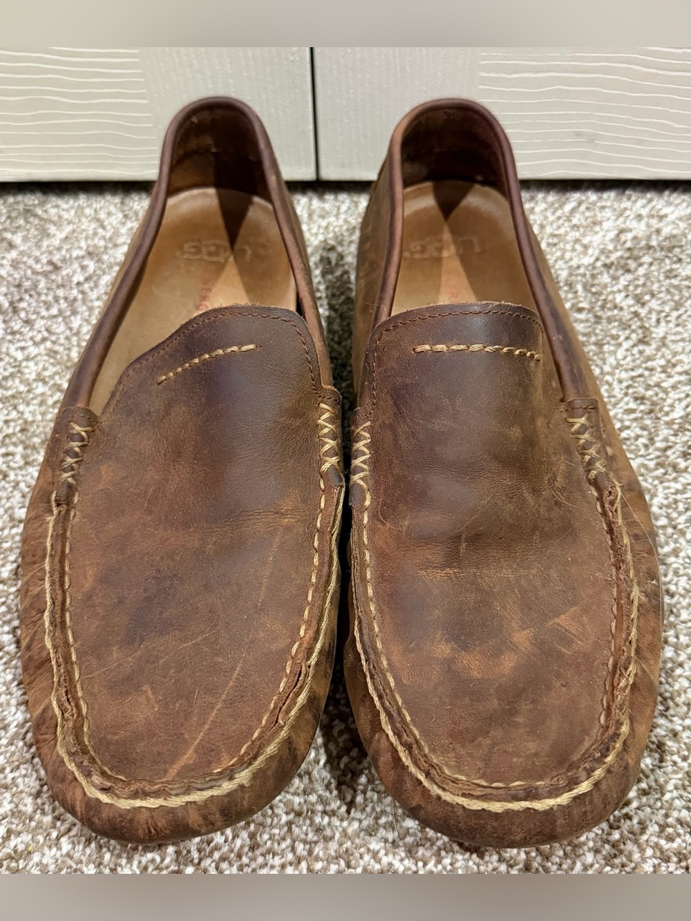 Treadlites by UGGS Loafers Driving Moccasins Brown Full-Grain Leather Men 9.5